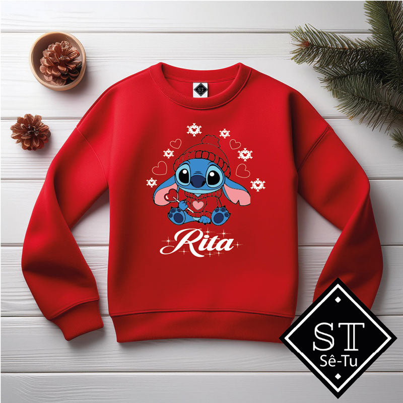 Stitch de Natal Corações (Nome)